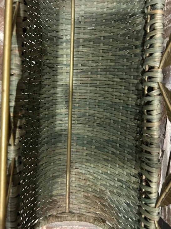 Vintage Wicker Magazine Rack with Brass Leaf Accents - Green - Picture 3 of 10